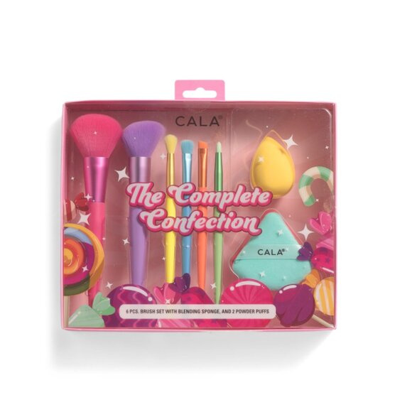 CALA Multicolor 6pc Complete Confection Beauty Brush Set With Sponge And Puffs